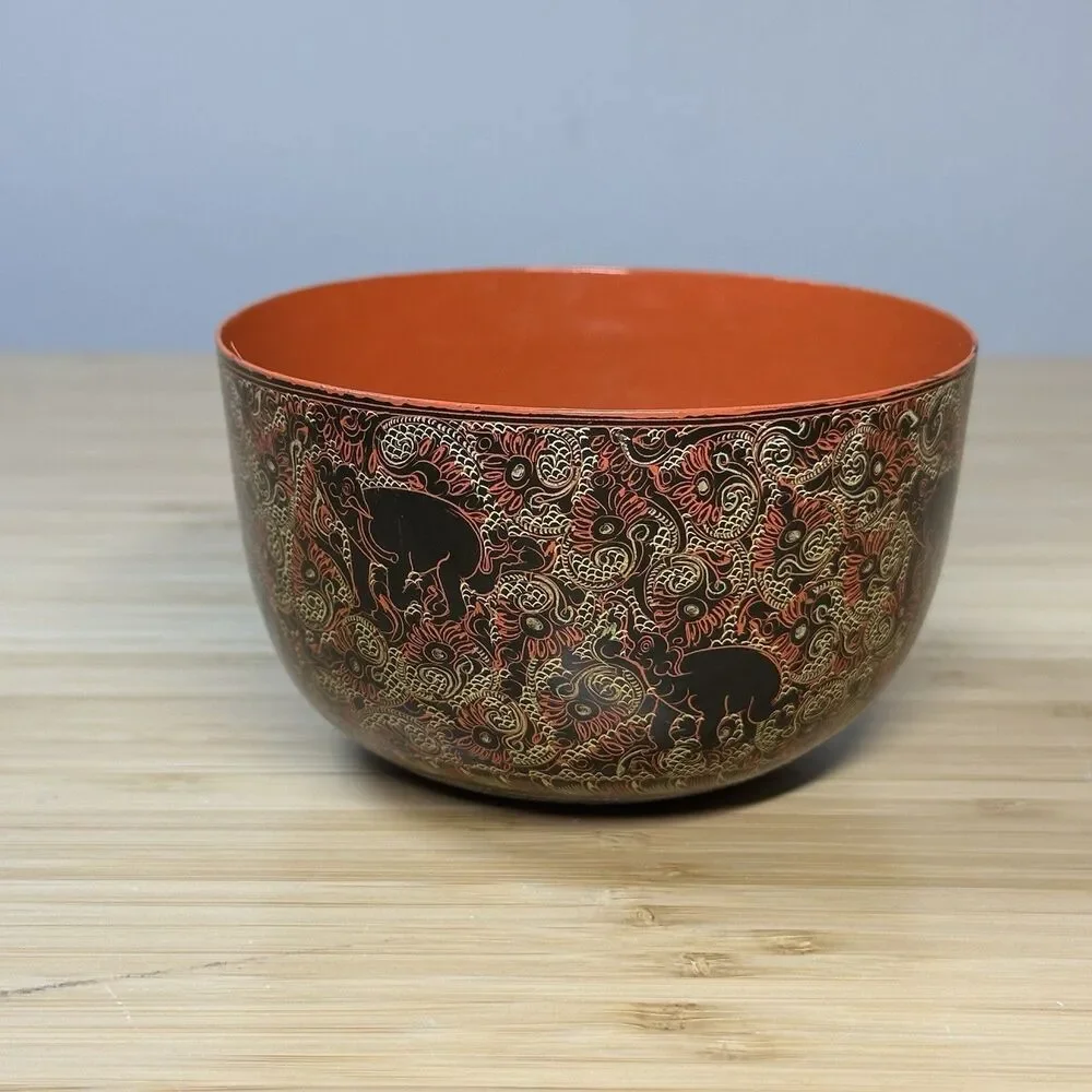 Vintage Burmese Lacquerware Bowls Cups 3- Pieces Burma Horsehair Bamboo Handmade
